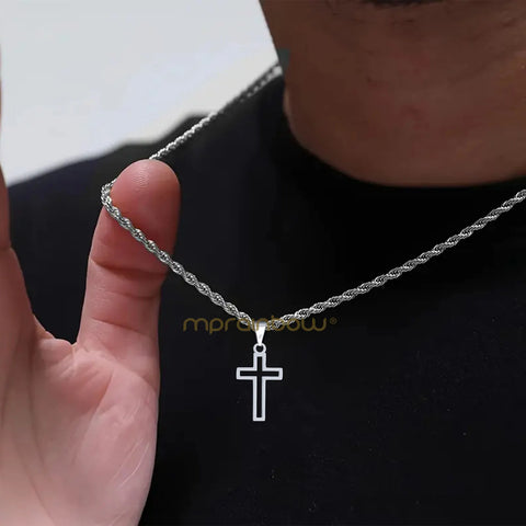 Casual Hollow Cross Necklaces for Men and Boys - Waterproof Stainless Steel Pendant Jewelry