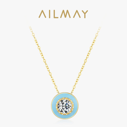 Ailmay 925 Sterling Silver Blue Enamel Pendant Necklace