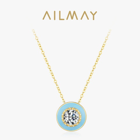 Ailmay 925 sterling zilveren blauwe emaille hanger ketting 