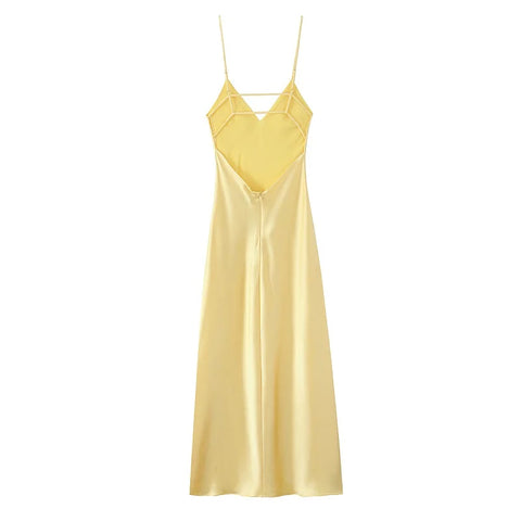 MUJER Yellow Satin Slip Dress for Women
