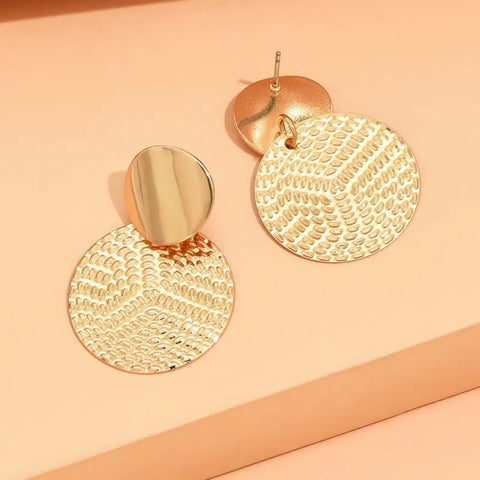 Bohemia Gold Color Big Round Earrings - Exaggerated Metal Geometric Long Circle Pendant for Women