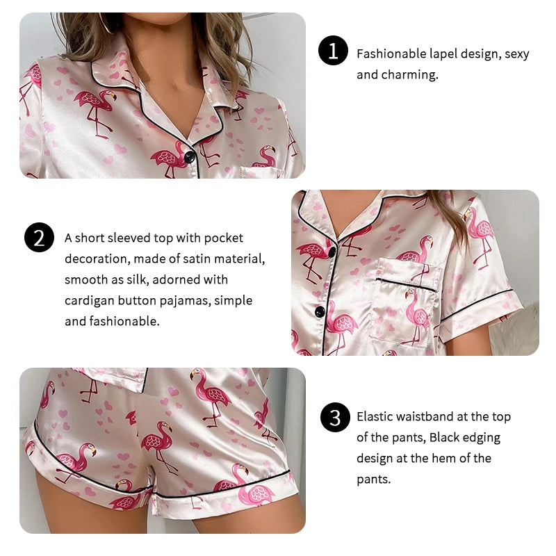 Women's Floral Print Pajama Set - Short Sleeve Top & Elastic Waistband Shorts