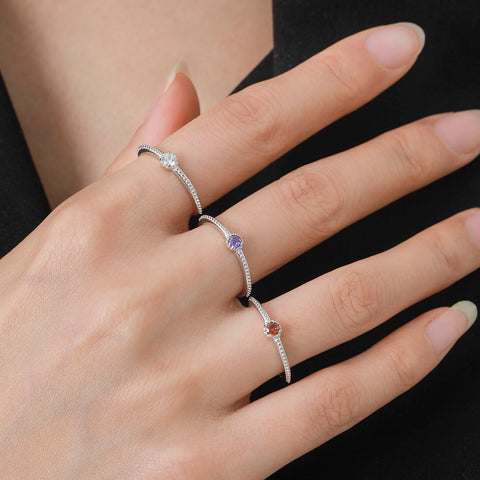 Ailmay 925 Sterling Silver Round Rainbow Zircon Rings
