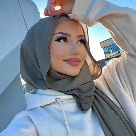 Elegant Muslim Chiffon Hijab Scarf - Lightweight Long Solid Color Head Wrap for Women