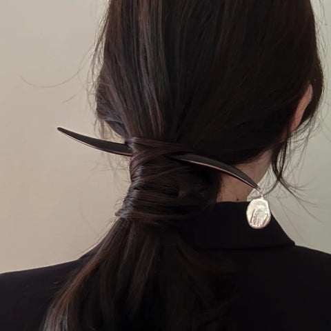 Chinese Style Natural Baroque Irregular Pearl Geometric Hairpin with Curved Sandalwood - Classic Hair Ornaments