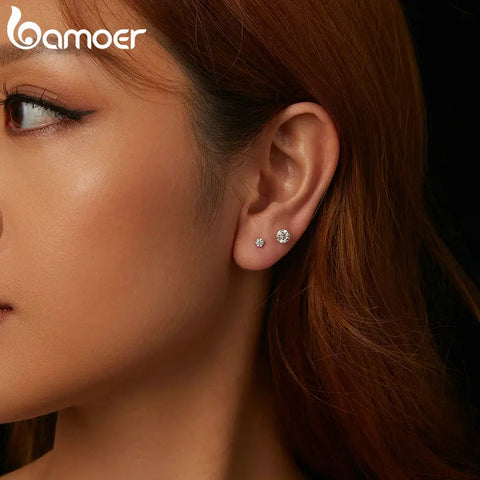 BAMOER Classic Moissanite Earrings – 925 Silver 4-Prong Round Cut Lab Diamond