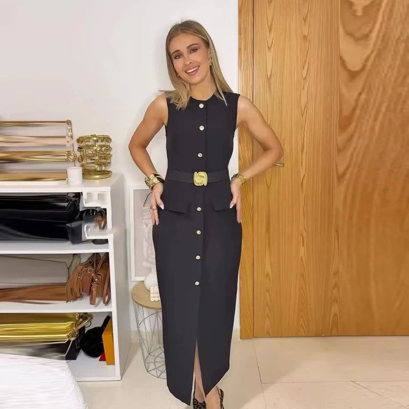 MUJER 2025 Women’s Black Office Long Dress