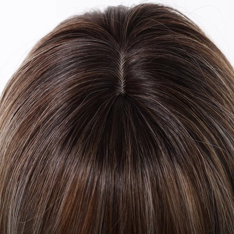 EASIHAIR Women Synthetic Wigs - Long Brown Ombre Blonde Layered Wigs with Curtain Bangs for Daily Use