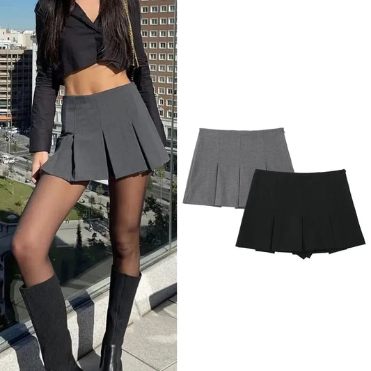 MUJER High Waist Pleated Skirt Shorts - Stylish Striped Bermuda Mini Shorts for Women