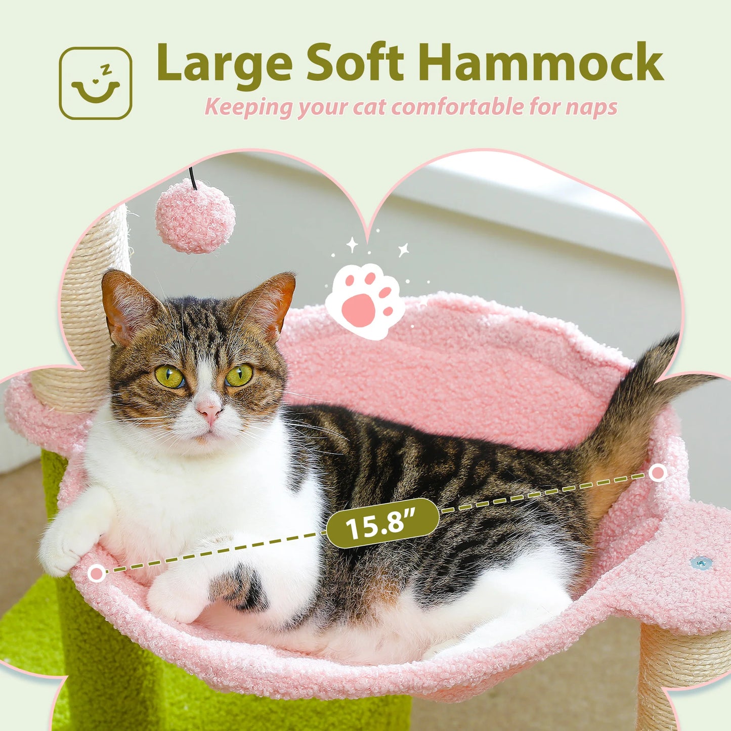 Flower Cat Tree with Large Metal Frame Hammock - Cute Cat Tower with Sisal Scratching Posts for Indoor Cats