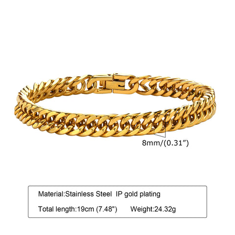 Stylish Double Curb Chain Bracelets for Men and Boys - Stainless Steel Miami Link Wristband