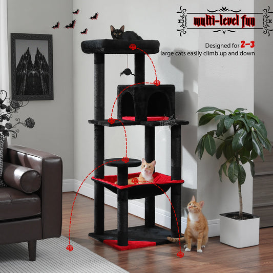 Gothic Cat Tree for Indoor Cats with Large Hammock and Scratching Posts