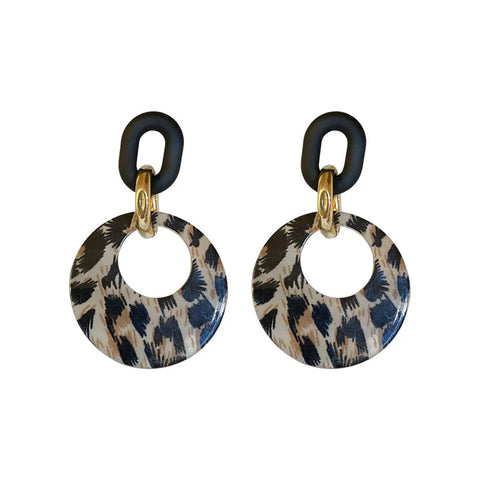 Vintage Black Leopard Print Circle Drop Earrings for Women - Trendy Acrylic Round Geometric Dangle Jewelry 2025