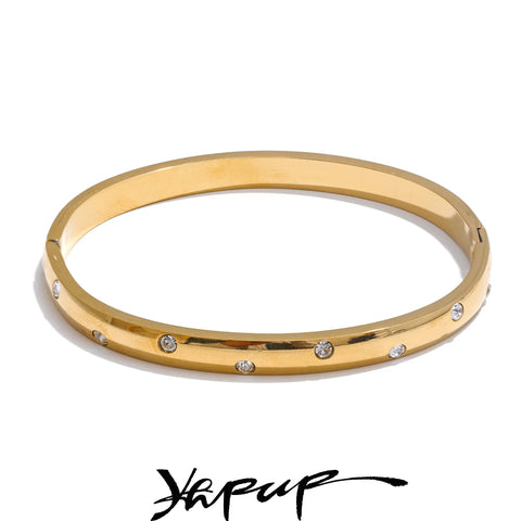 Yhpup Stainless Steel Cubic Zirconia Fashion Bracelet Bangle - Gold & Silver Color