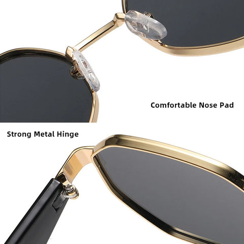 Trendy Polygon metalen montuur zonnebril - Stijlvolle UV400 unisex vakantie- en autozonnebril