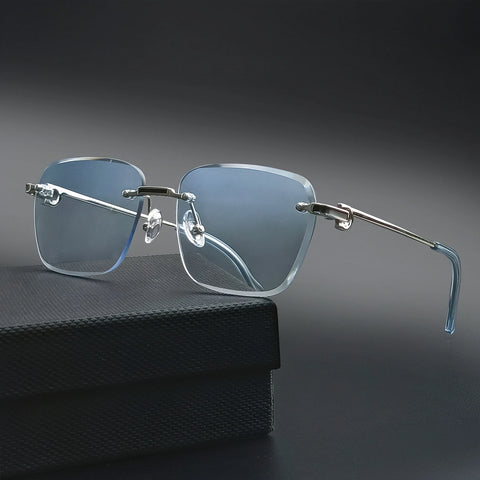 CATERSIDE Randloze pilotenzonnebril met gradiënt – Retro UV400 unisex zonnebrillen voor zaken en winkelen