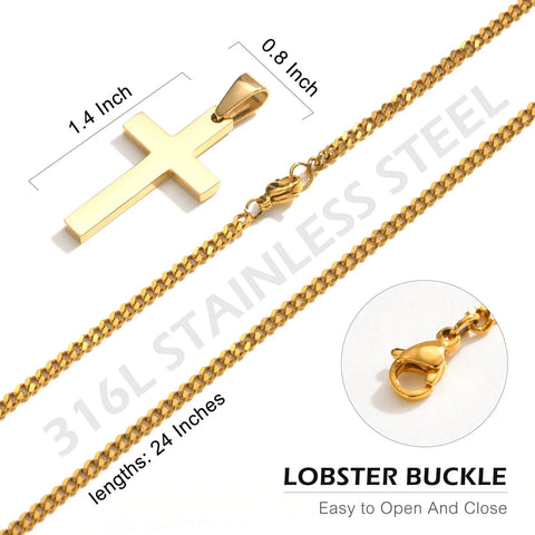 Casual Cross Pendant Necklaces for Men and Boys - Waterproof Stainless Steel Jewelry Gifts