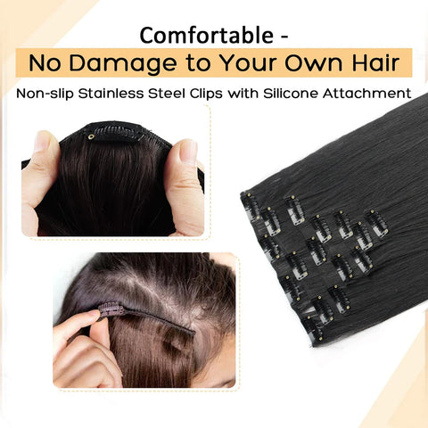 7Pcs/Set 16 Clips Hair Extension - Black Ombre Long Straight Hair