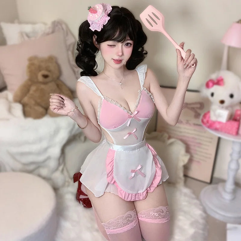 Sweet Lolita Cosplay Dress - Pink and White Maid Outfit