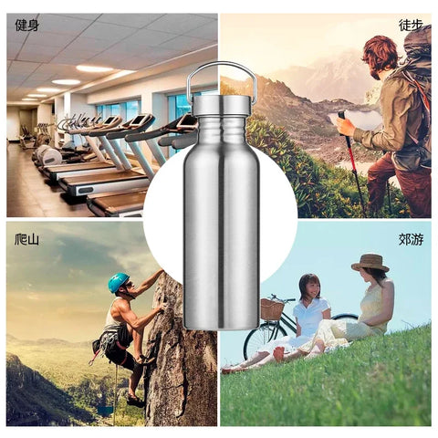 500/750/1000ml Stainless Steel Water Bottle - Single Wall Large Capacity Vacuum Flask for Cycling and Sports
