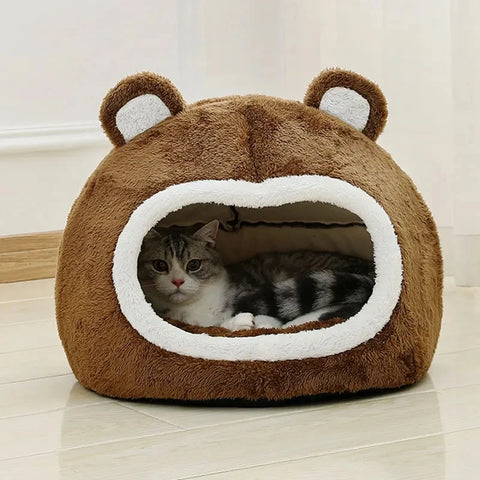 Gezellig bruin kattenbed - Pluche ligstoel voor kittens en kleine honden