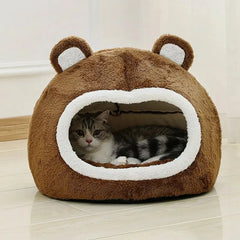 Cozy Brown Cat Bed - Plush Lounger for Kittens and Small Dogs