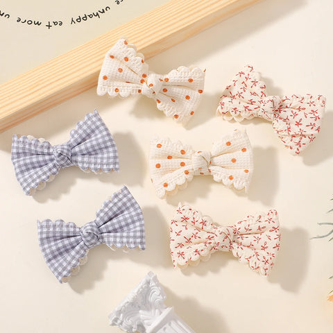 2 stuks/set bloemenprint kinderhaarspeldjes met strikken voor babymeisjes - handgemaakte katoenen haarspeldjes 