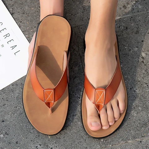 2023 New Italian Leather Flip-flops for Men - Cool Summer Beach Shoes