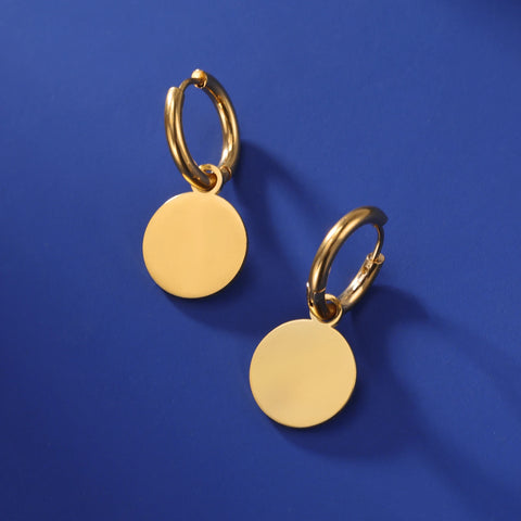 Skyrim Round Pendant Drop Earrings for Women - Minimalist Stainless Steel Hoop Jewelry Gift