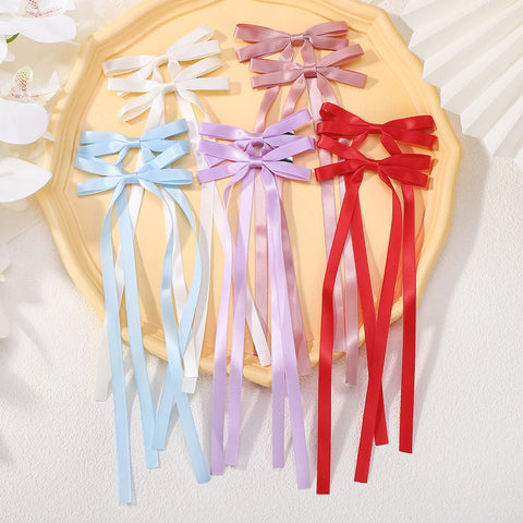 LOVEKIKI 2 stuks lange kwastjes haarstrikken voor meisjes - Charmante linten hoofddeksels voor feestjes en dagelijks gebruik 