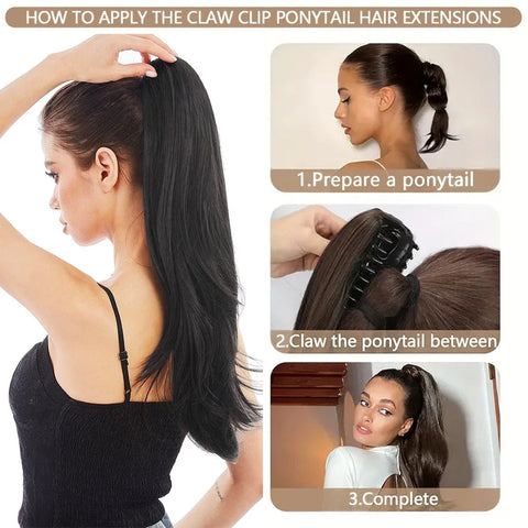 AZQUEEN Synthetic Long Wavy Ponytail Hair Extensions - Brown Black - 18 Inch