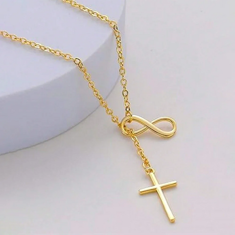 DGIDDK Stainless Steel Infinite Lucky 8 Cross Pendant Y Necklace - Women's Anti-Allergy Faith Forever Jewelry