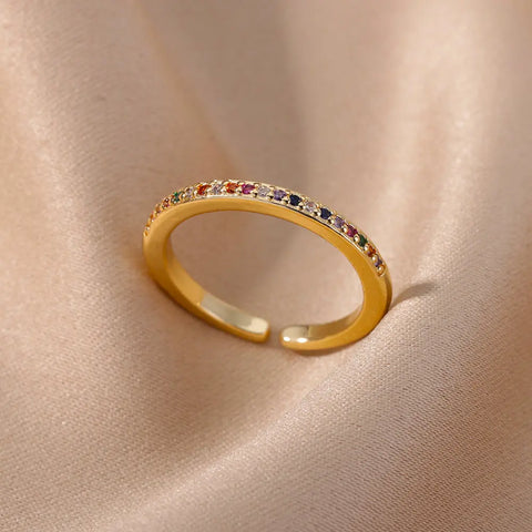 Mini Zircon Green Rings for Women - Adjustable Stainless Steel Gold Color Engagement Wedding Jewelry Gift