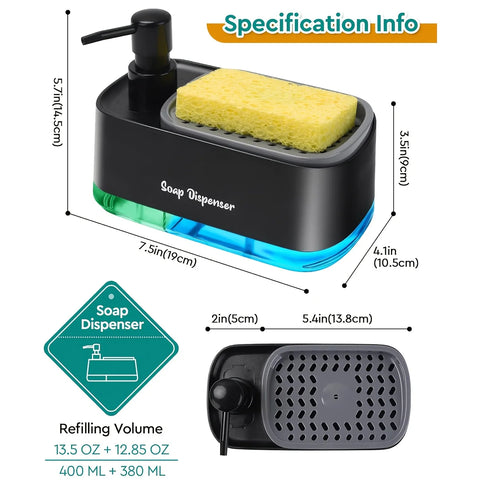 Multifunctionele zeepdispenser voor keuken en badkamer met sponshouder - ruimtebesparende organizer voor op het aanrecht