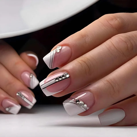VITAGWX French False Nails - Diamond Glitter Press-On Nail Tips
