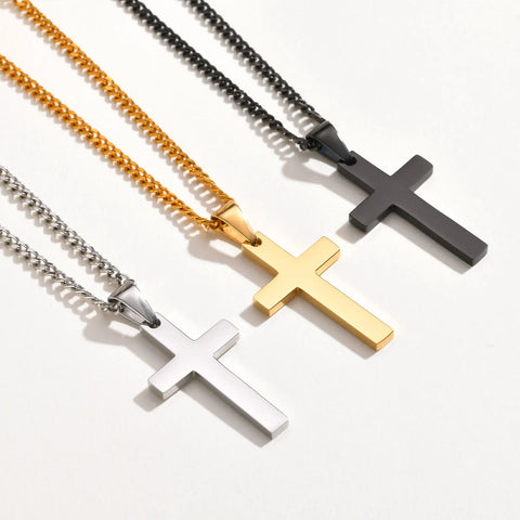 Casual Cross Pendant Necklaces for Men and Boys - Waterproof Stainless Steel Jewelry Gifts