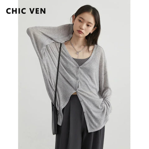 CHIC VEN Women's Cardigan - V-neck Long Sleeved Jumper