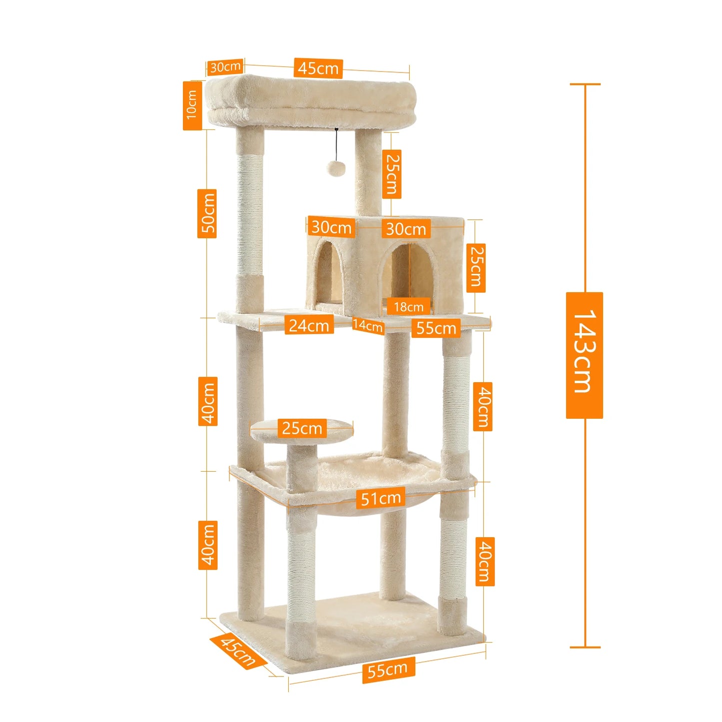 5-Level Cat Tree Tower for Large Indoor Cats with Hammock and Cozy Perch