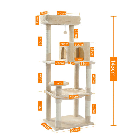 Kattentoren met 5 niveaus voor grote binnenkatten met hangmat en comfortabele zitplaats