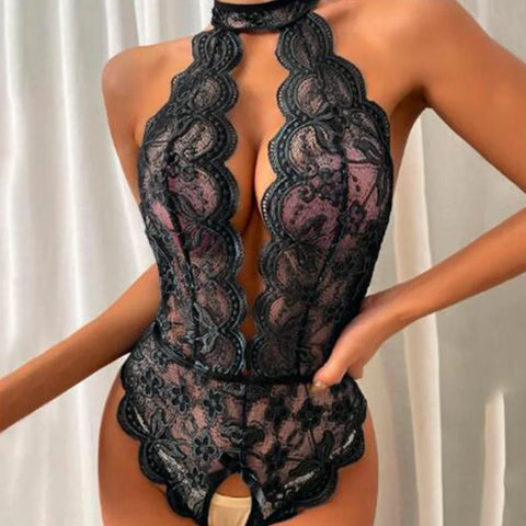 Teddy Erotic Lingerie for Women - Lace Open Bra Crotchless Bodysuit
