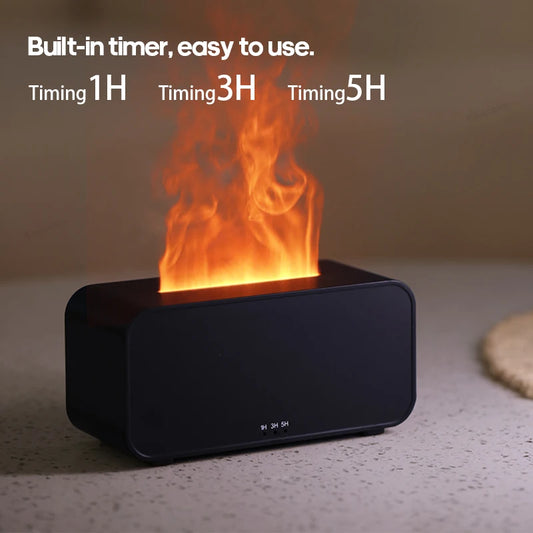 New Simulation Flame Aromatherapy Machine Mini Air Humidifier with LED Colorful Light and Timer