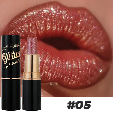 6 Colors Glitter Lipstick - Waterproof, Long-Lasting Diamond Pearlescent Metallic Lip Gloss for Women