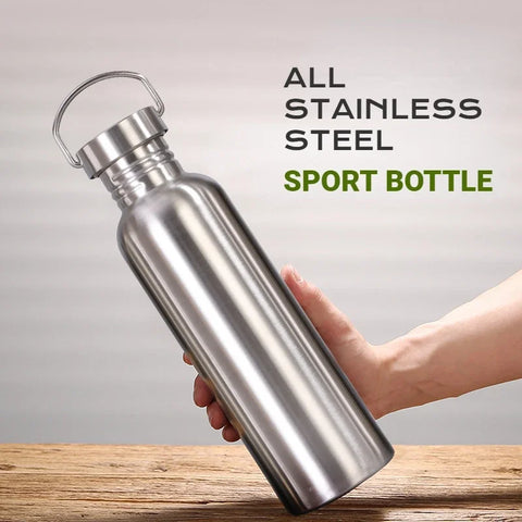 500/750/1000ml Stainless Steel Water Bottle - Single Wall Large Capacity Vacuum Flask for Cycling and Sports