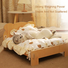 Wooden Cat and Dog Bed with Teddy Bear Pattern - Cozy Indoor Pet Furniture (20*11 inch)