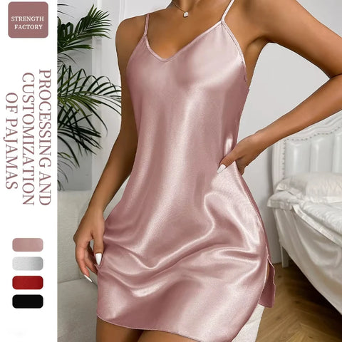 Ademende imitatiezijde korte nachtkleding