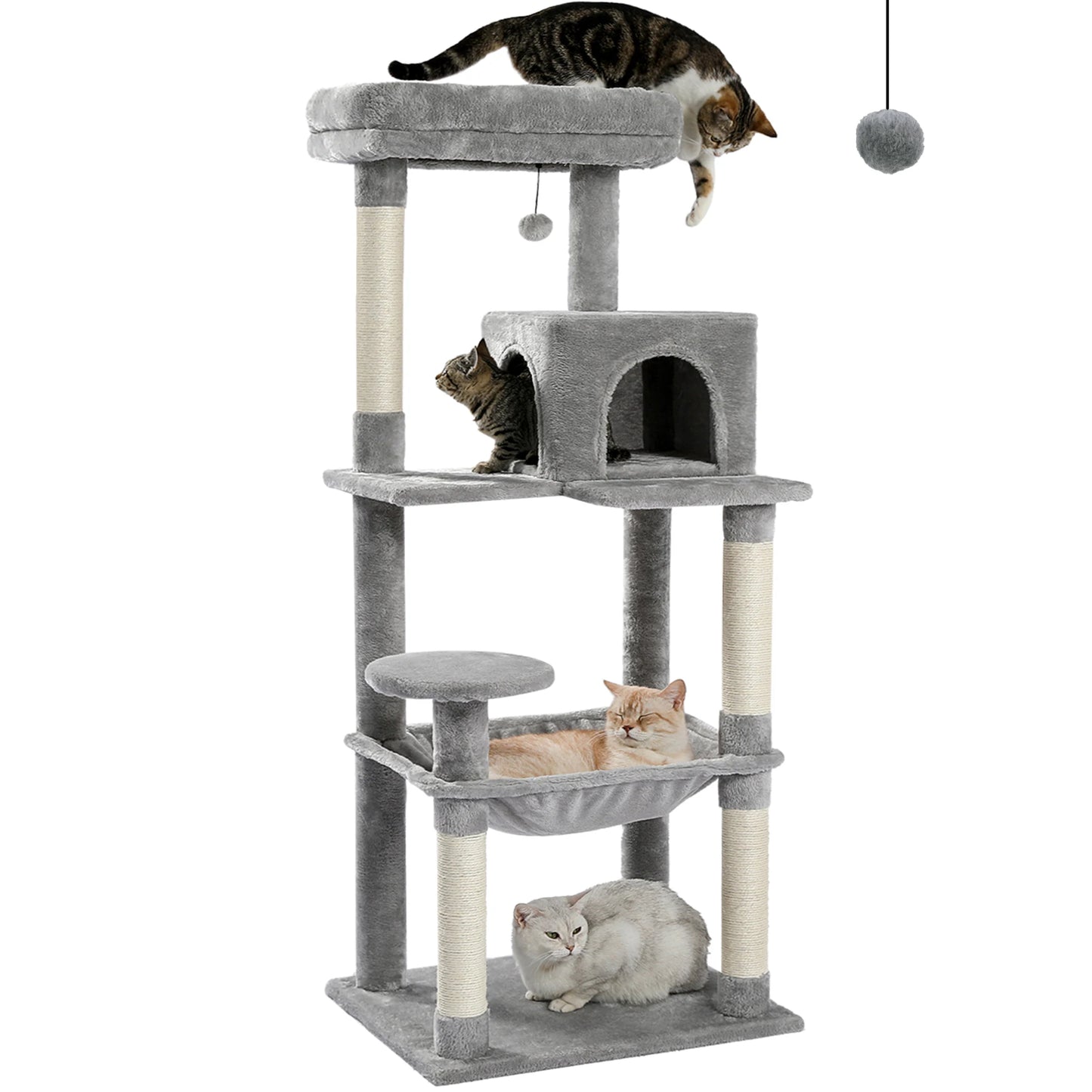 5-Level Cat Tree Tower for Large Indoor Cats with Hammock and Cozy Perch