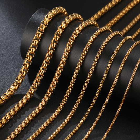 Skyrim Stainless Steel Gold Box Chain Necklace for Men and Women - Minimalist Punk Jewelry 2-7mm Thick
