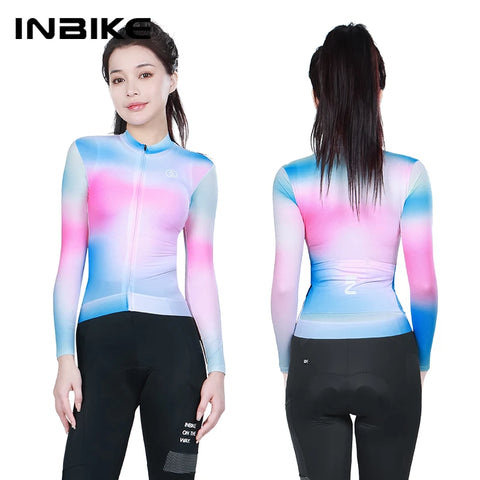 INBIKE Women Cycling Jersey Long Sleeved Bike Tops - Breathable MTB Cycle Jerseys with 3 Pockets