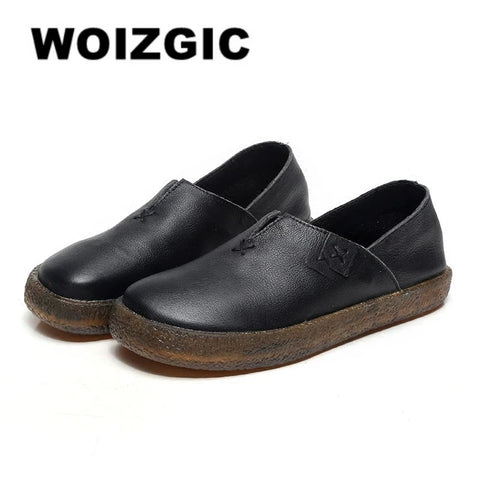 WOIZGIC Women Retro Leather Flats Loafers