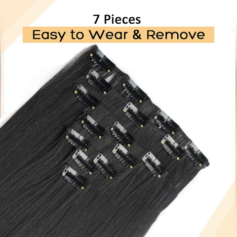 7Pcs/Set 16 Clips Hair Extension - Black Ombre Long Straight Hair